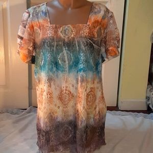 DRESSBARN multi colored lace overlay,  square neckline,  size 1x